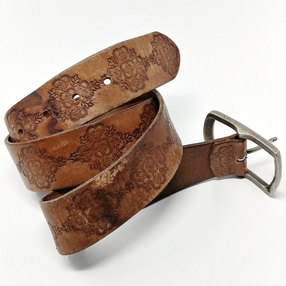 Buckle Accessories - Buckle || Genuine Leather Tooled Design Belt
